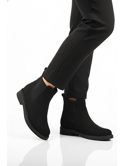 Ayakmod Siyah Süet Polarlı Kolay Giyilebilir Kaymaz Kadın Chelsea Bot 284097 Z - S000458265-22238