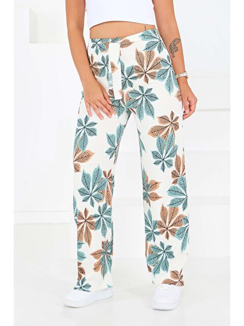 Tofisa Desenli Beli Lastikli Bürümcük Pantolon Mint - 27680 - S000439535-1180