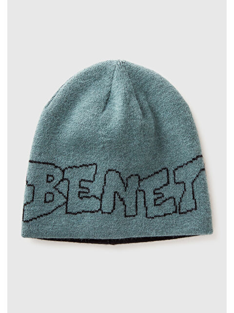 United Colors Of Benetton Erkek Çocuk Gri-Yeşil Mix Logo İşlemeli Çift Taraflı Bere - S000522559-37290