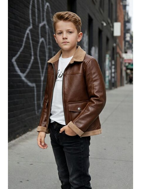 Pina Kids Erkek Çocuk Deri Ceketli Jean Pantolonlu Penyeli ÜçlüTakım - S000506353-19413