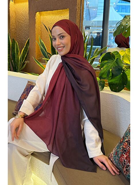 Lamelif Degrade Desen Soft Şal Bordo - S000522556-19951