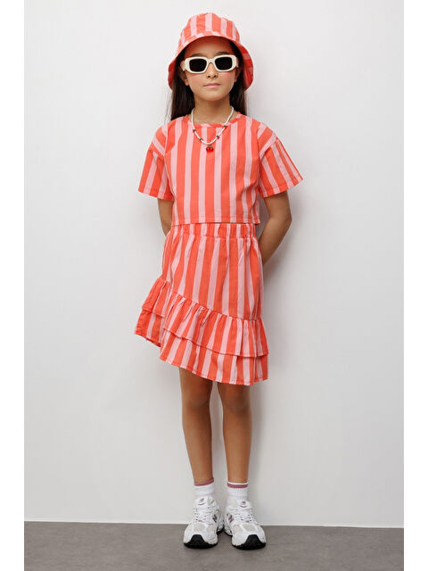 Le Mabelle Turuncu Çizgili Kız Çocuk Crop Etek İkili Takım - Cora - S000513265-20013