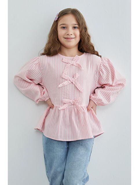 Fullamoda Fiyonk Detaylı Çizgili Kız Çocuk Bluz - S000516329-20024