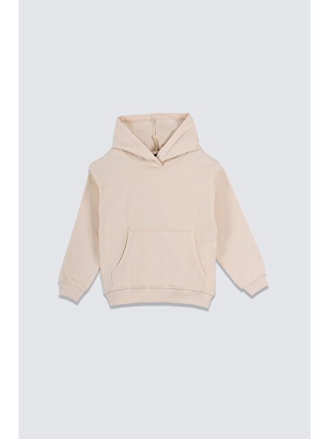 ZUZUNGA Basic Kapüşonlu Şardonlu Kanguru Cep Detaylı Çocuk Sweatshirt 3-10 Yaş Ekru - S000520401-19965