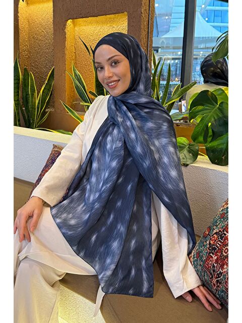 Lamelif Ceylan Desen Soft Şal Lacivert - S000522563-21164