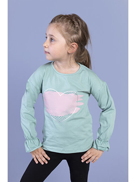 Toontoykids Kız Çocuk Kol Ucu Lastikli Taş İşlemeli Baskılı Tişört - S000500091-6354
