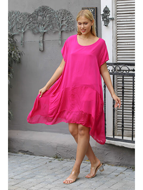 Chiccy İtalyan Fuşya Kayık Yaka Düşük Kol Örme Elbise - S000468703-18686