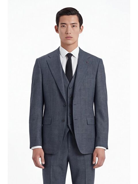 Sabri Özel Erkek Viskon Karışımlı 6 Drop Klasik Antrasit Yelekli Takım Elbise - S000523780-29666