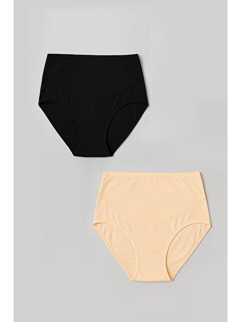 Kompedan Kadın 2'Li Yüksek Bel Hamile Külot Seti – Siyah & Ten Rengi | Yumuşak Pamuklu - S000400694-19351