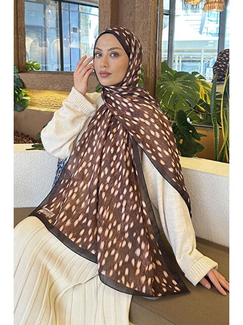 Lamelif Ceylan Desen Soft Şal Kahverengi - S000522561-19413