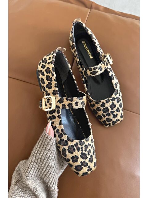 Straswans Carlisa Kadın Tay Tüyü Detay Babet Leopar - S000513266-19413