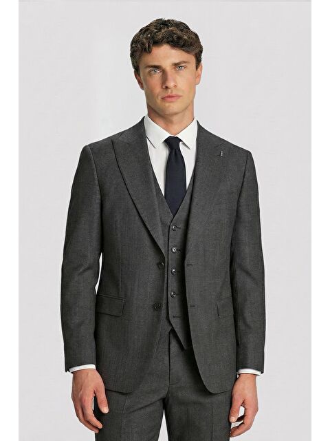 Sabri Özel Giotelli Antrasit Yelekli Crt 6 Drop Yün Karışımlı Erkek Takım Elbise - S000523784-29666