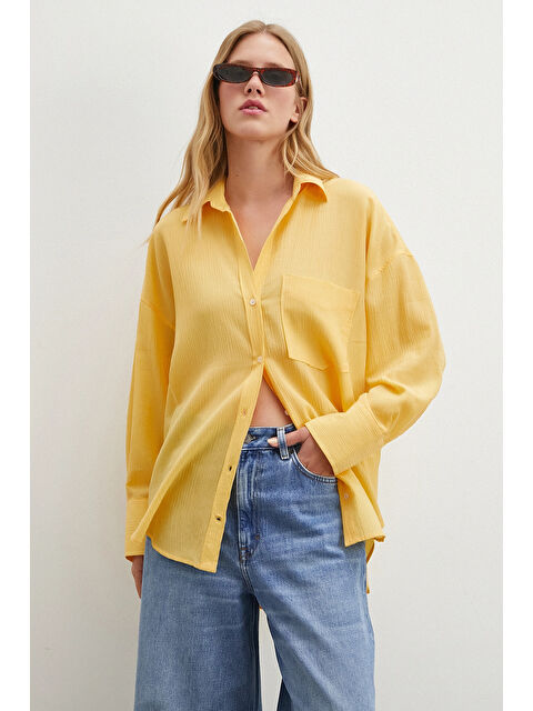 Never More Kraşlı Sarı Gömlek Sarı