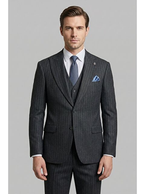 Sabri Özel Giotelli Antrasit Yelekli 8 Drop Polyester Viskon Karışımlı Erkek Takım Elbise - S000523785-29666