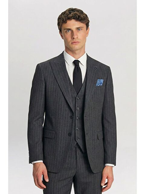 Sabri Özel Giotelli Gri Yelekli 8 Drop Polyester Viskon Karışımlı Erkek Takım Elbise - S000523787-20600