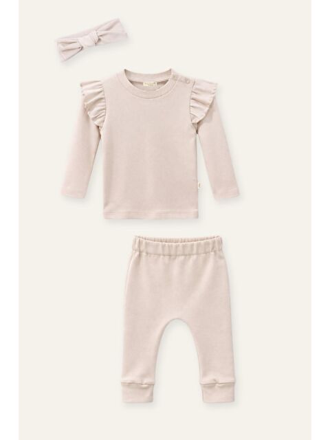 MİNİNİO Kız Bebek Organik Üçlü Takım - Ekru