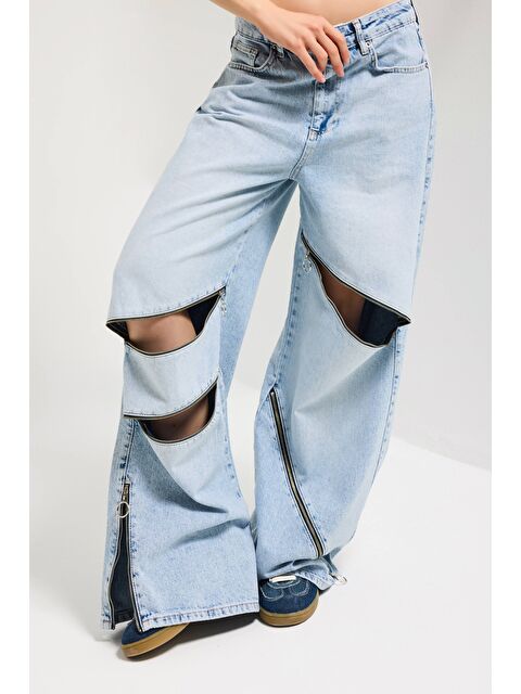 It's Basic Kadın Ice 4s6-3 Süper Baggy Fit Özel Tasarım Denim Jean