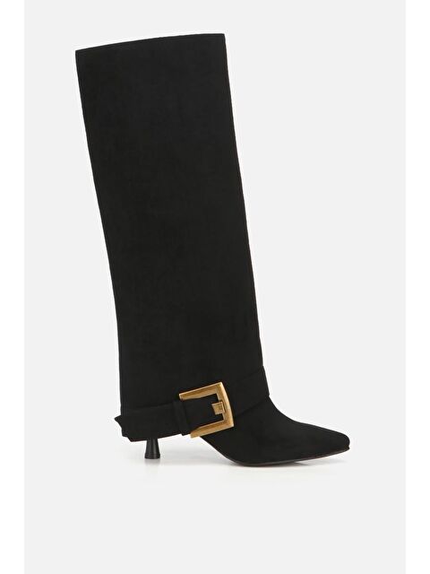 Yaya By Hotiç Kadın Süet Siyah Pantolon Görünümlü Tokalı Topuklu Çizme - S000487135-19351