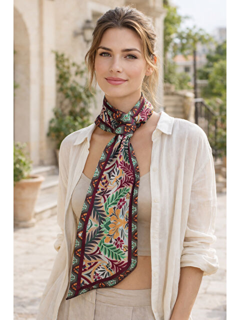 Luminos Butik Çiçek Desenli Yeşil Bohem Boyun Fuları FLR1019 YESIL - S000522568-18194