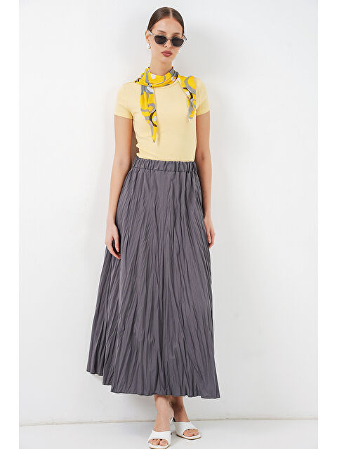 Bigdart Kadın Uzun Kırışık Etek 8042 - Antrasit