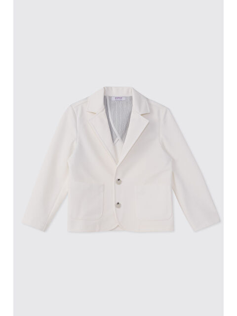 Panço Erkek Çocuk Düğmeli Beyaz Örme Ceket