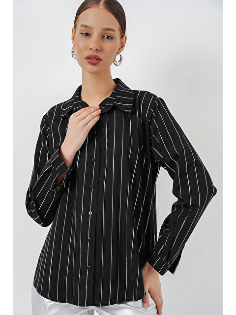 Bigdart Kadın Varak Desenli Gömlek 20253 - A.Siyah - S000189303-14430