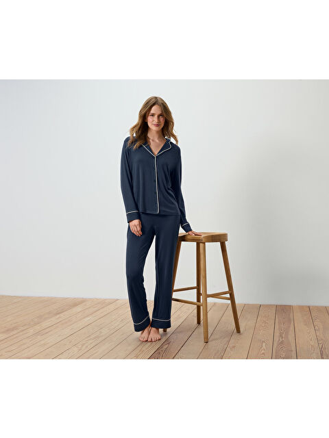 Tchibo Kadın Pijama, Düğmeli, Düz Renk - S000486281-33408