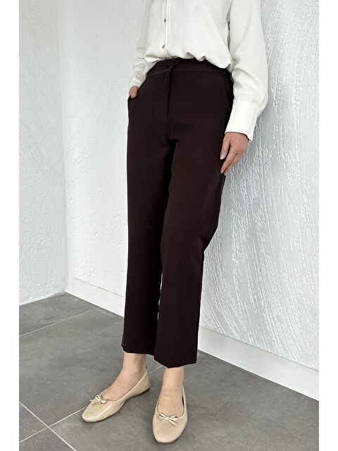 Julude Puane Bel Lastikli Yüksek Bel Tesettür Kumaş Pantolon