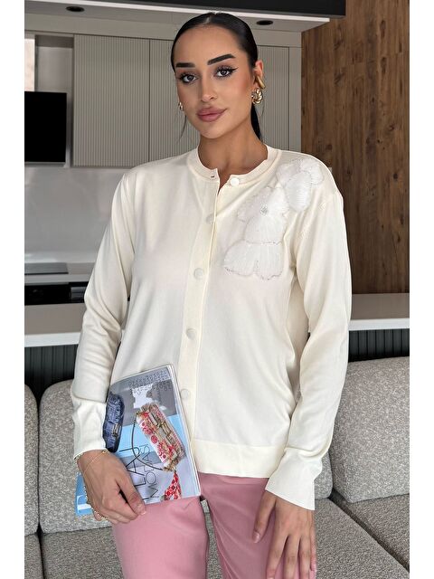 Gülseli Kadın Tül İşlemeli Triko Hırka (s-m-l-xl Uyumludur) - S000445245-19966