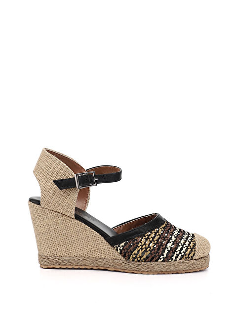 GÖNDERİ(R) Kadın SİYAH Hasır Örgü Dolgu Topuklu Sandalet - S000530724-19351