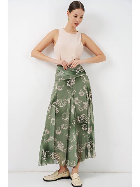 Bigdart Kadın Desenli Şifon Etek 8057 - E.Yeşil - S000505861-37469
