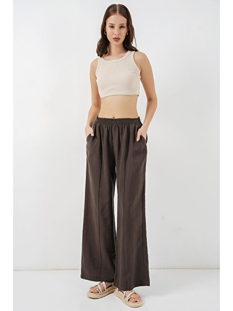 Bigdart Kadın Beli Lastikli Bol Paça Pantolon 30087 - A.Kahve - S000524621-29705