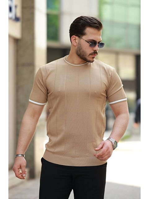 Jane's Erkek Bisiklet Yaka çizgi Desenli Ribanalı Kısa Kollu Tshirt