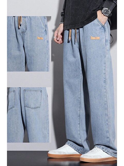 Oksit Reax Rayn Beli Lastikli İpli Düz Paça Rahat Kesim Erkek Jean Pantolon - S000332470-17437