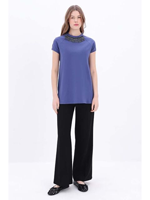 ALLDAY İndigo-Pamuklu Püskül Detaylı Kısa Kollu T-Shirt - S000185587-23093