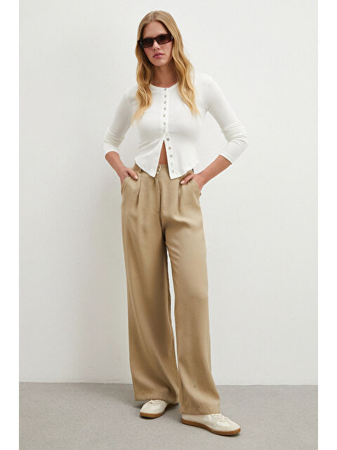 Never More Modal Palazzo Pantolon Taş