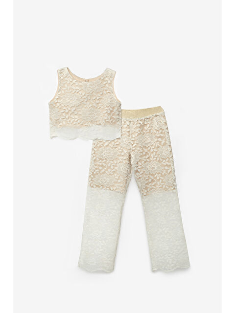 Le Mabelle Krem Dantel Kız Çocuk Crop Pantalon İkili Takım - Hope - S000513267-19966