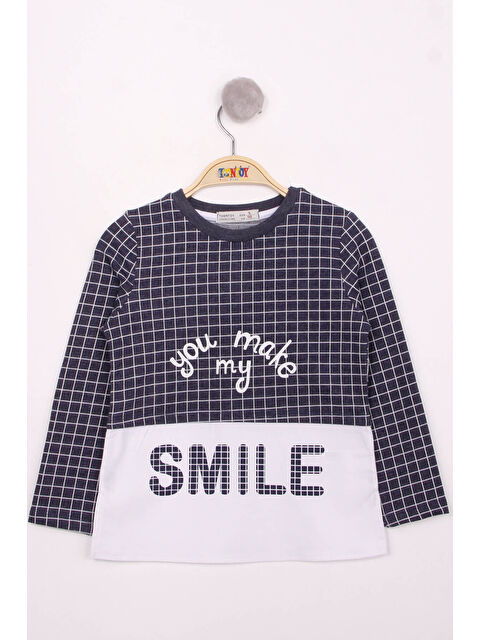 Toontoykids Kız Çocuk Kareli Kumaşlı Smile Baskılı T-Shirt