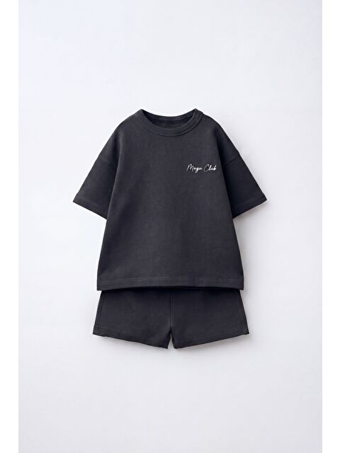 Magu Unisex Çocuk Pamuklu Antrasit Club T-Shirt Şort Takım