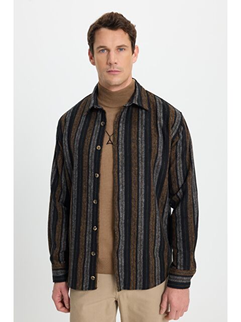 TUDORS Erkek Relax Fit Rahat Kesim Spor Yaka Çizgili Oduncu Gömlek - S000523475-23173