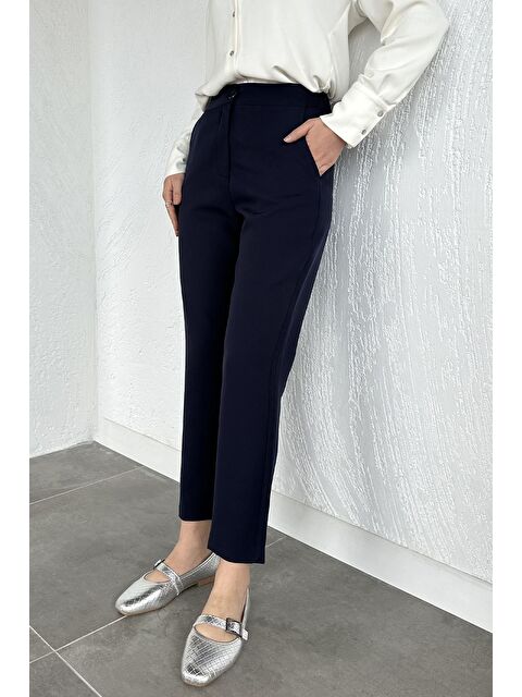 Julude Puane Bel Lastikli Yüksek Bel Tesettür Kumaş Pantolon