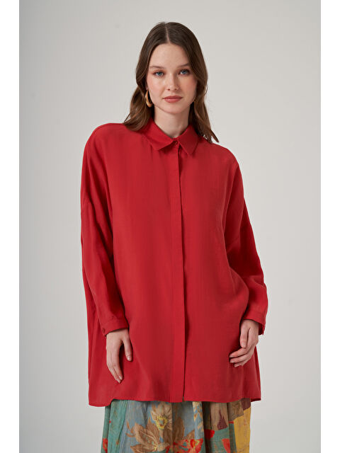 Nuss Oversize Basic Yazlık Gömlek 3001 Kırmızı