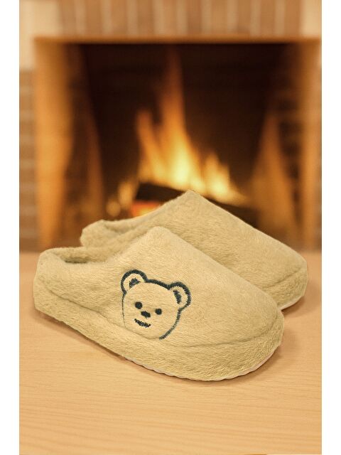 MODAFRATO FLUFFY Ayıcık Desenli Kadın Ev Terliği Kışlık Yünlü Terlik Ses Yapmayan İçi Yünlü Günlük Rahat Terli - S000482394-29738