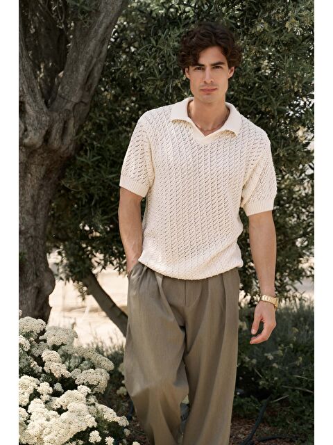 Mai Collection Peter Erkek Polo Yaka Ekru Triko T-Shirt - S000513505-19965