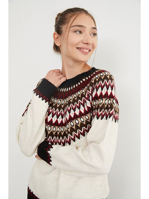 Fullamoda Desenli Bisiklet Yaka Triko Kazak - S000432839-25636