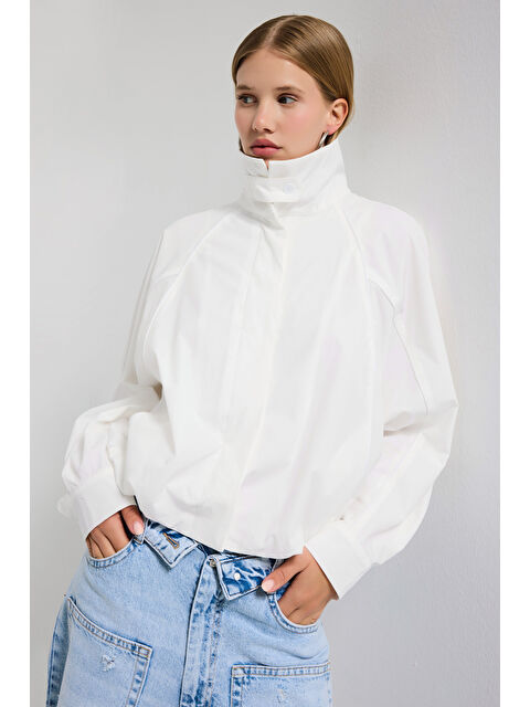 It's Basic kadın Beyaz Renk w5 Oversize Özel Organik Kumaş Tasarım Gömlek Ceket