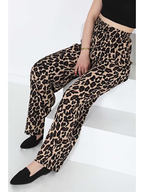 Tofisa Leopar Desenli Lastikli Pantolon Vizon - 27129 - S000390209-26429