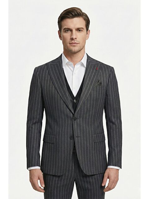 Sabri Özel Giotelli Antrasit Triko Yelekli 6 Drop Polyester Viskon Karışımlı Erkek Takım Elbise - S000523797-29666