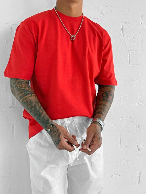 Abluka Online Erkek Oversize Premium Kumaş Gramajlı Basic T-Shirt Turuncu - S000295283-20013