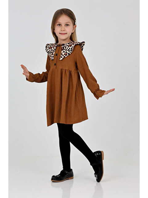 Eftelya Kız Çocuk Yaka Desenli Bürümcük Elbise 12190 - S000363976-19413